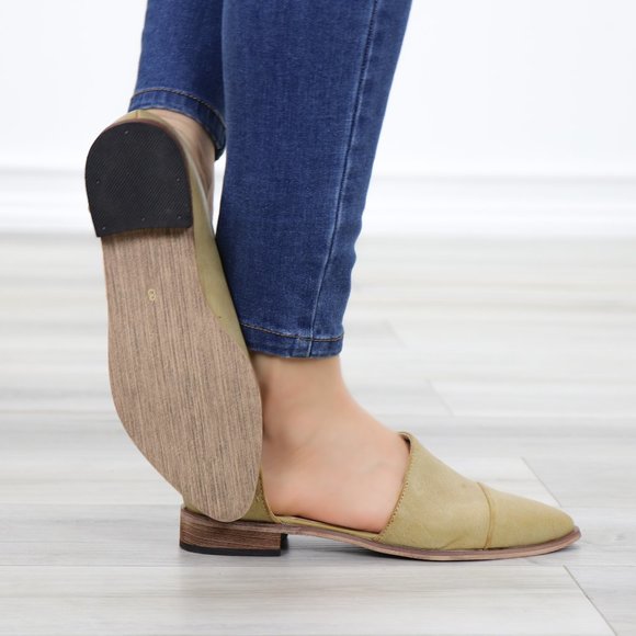 Beige Opened Side Pointy Slip On Flat Loafer - Picture 4 of 9